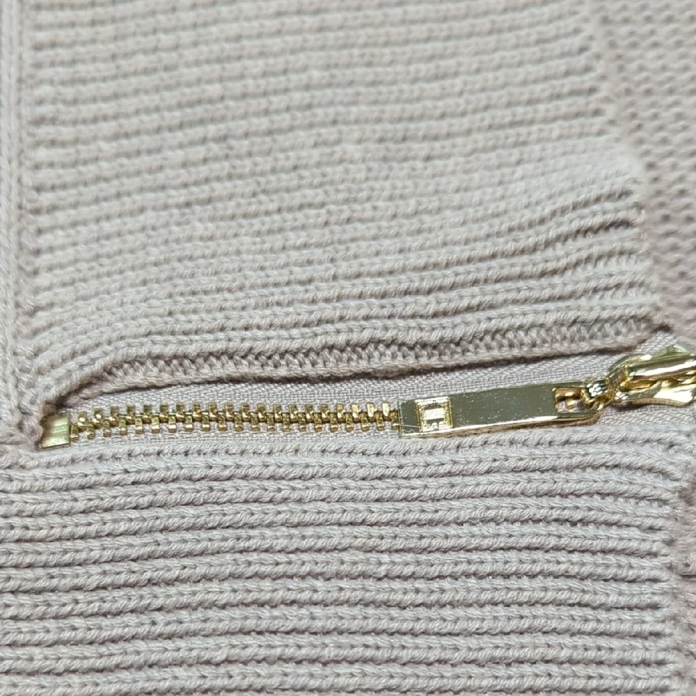 Ivanka Trump Tan Cardigan with Gold Zippers